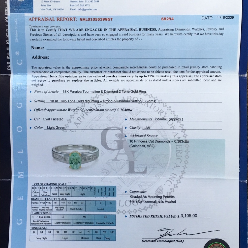 18K PARAIBA TOURMALINE & DIAMOND 2 TONE GO…